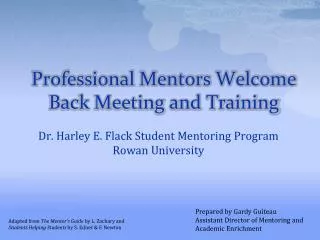 Professional Mentors Welcome Back Meeting and Training