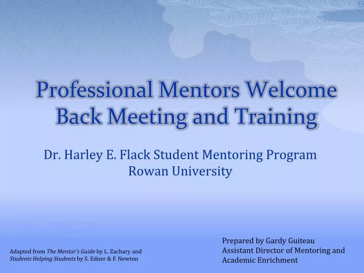 professional mentors welcome back meeting and training