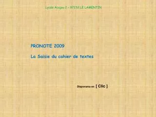 PRONOTE 2009 La Saisie du cahier de textes