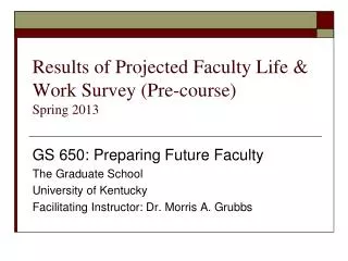Results of Projected Faculty Life &amp; Work Survey (Pre-course) Spring 2013