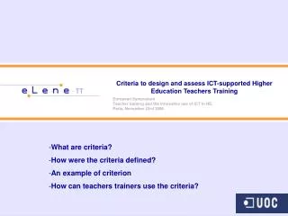 Criteria to design and assess ICT-supported Higher Education Teachers Training