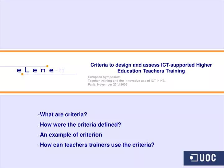 criteria to design and assess ict supported higher education teachers training