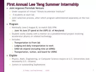 First Annual Lee Teng Summer Internship