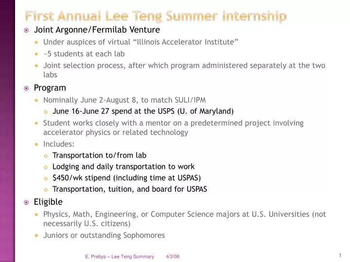 first annual lee teng summer internship