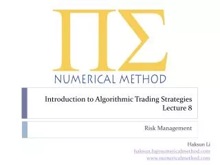 Introduction to Algorithmic Trading Strategies Lecture 8