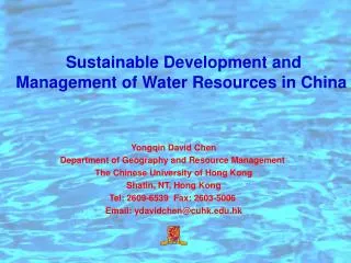 Sustainable Development and Management of Water Resources in China