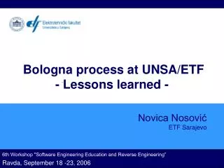 Bologna process at UNSA/ETF - Lessons learned -