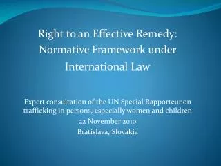 Right to an Effective Remedy: Normative Framework under International Law