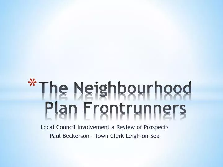 the neighbourhood plan frontrunners