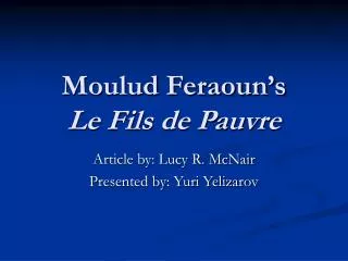 Moulud Feraoun’s Le Fils de Pauvre