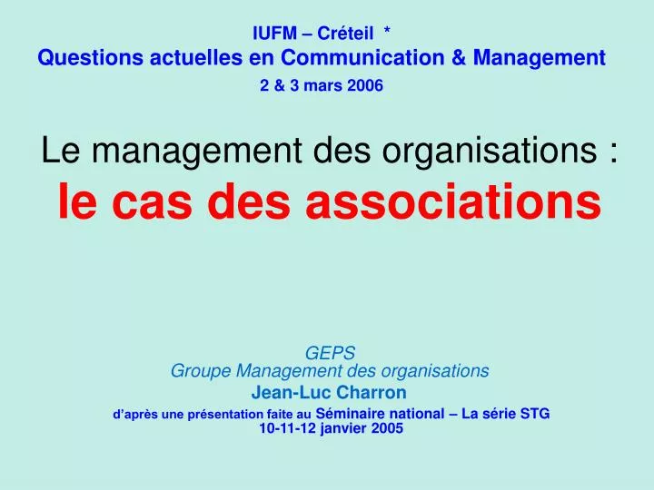 le management des organisations le cas des associations