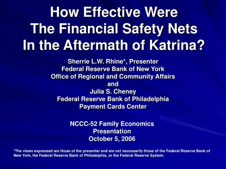 how effective were the financial safety nets in the aftermath of katrina