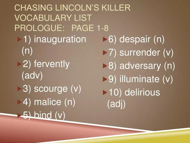 chasing lincoln s killer vocabulary list prologue page 1 8