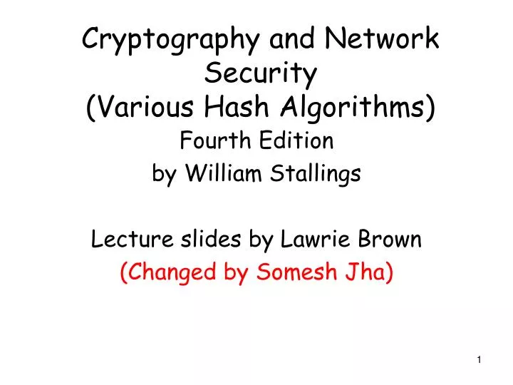 cryptography and network security various hash algorithms