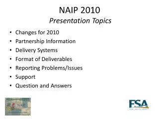 NAIP 2010 Presentation Topics