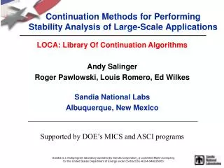 Continuation Methods for Performing Stability Analysis of Large-Scale Applications