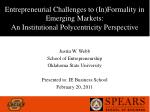 Entrepreneurial Challenges to (In)Formality in Emerging Markets: An Institutional Polycentricity Perspective - slide 1
