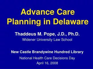 Advance Care Planning in Delaware