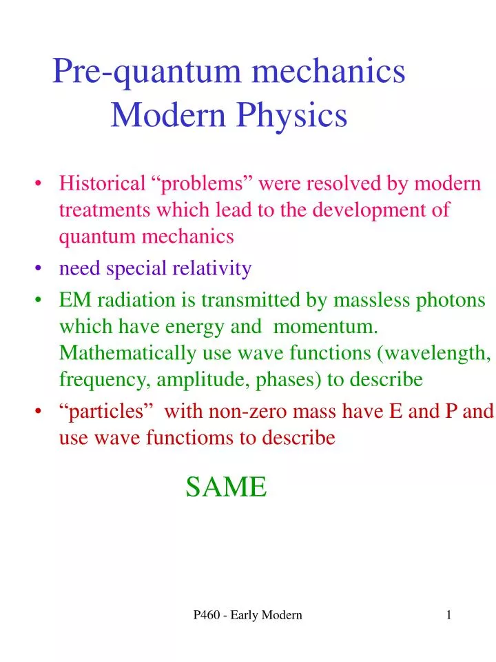pre quantum mechanics modern physics