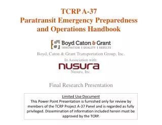 TCRP A-37 Paratransit Emergency Preparedness and Operations Handbook
