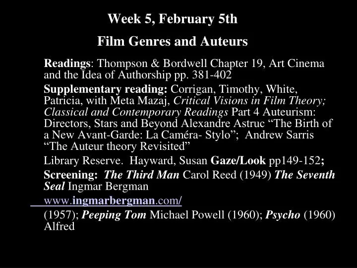 week 5 february 5th film genres and auteurs