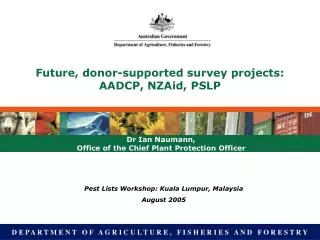 Future, donor-supported survey projects: AADCP, NZAid, PSLP