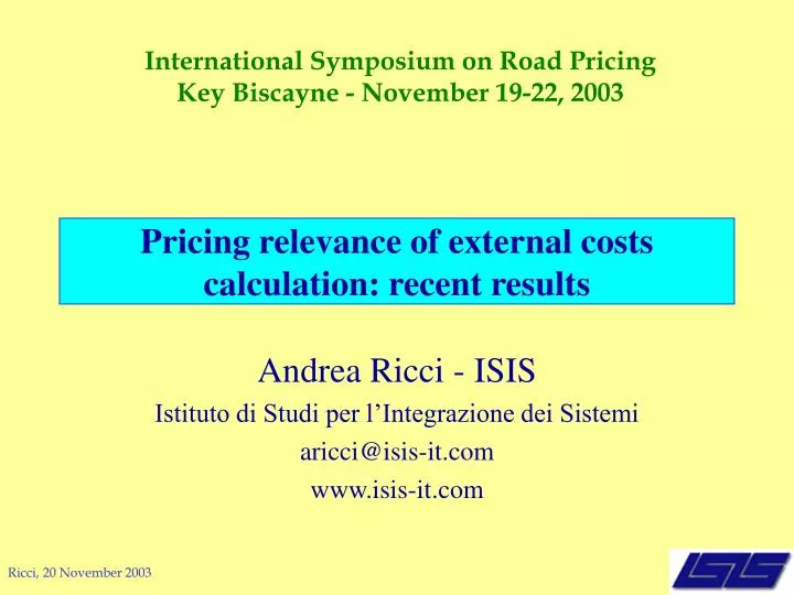 pricing relevance of external costs calculation recent results