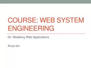 Course: Web System E ngineering