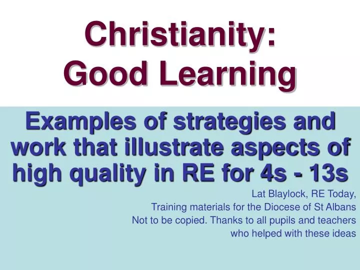 christianity good learning