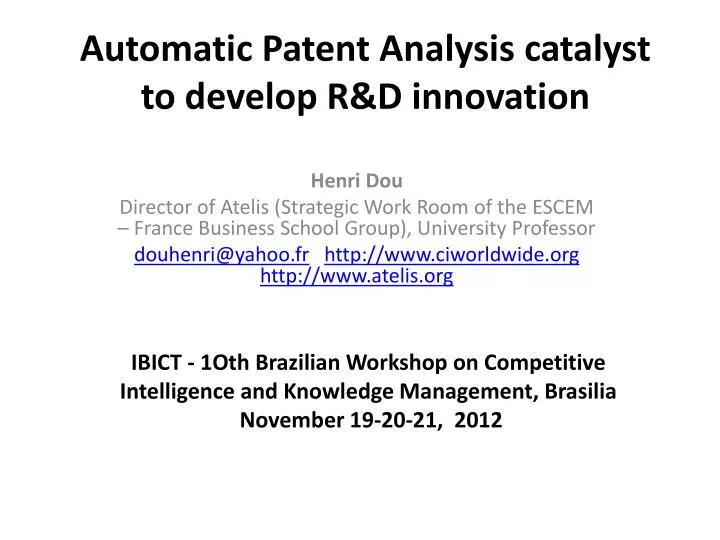 automatic patent analysis catalyst to develop r d innovation