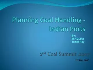Planning Coal Handling - Indian Ports