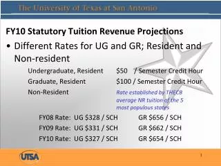 FY10 Statutory Tuition Revenue Projections Different Rates for UG and GR; Resident and Non-resident Undergraduate, Resid