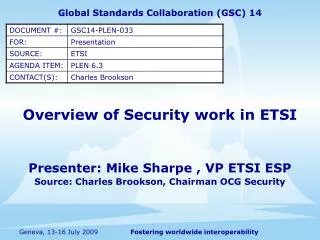 Overview of Security work in ETSI