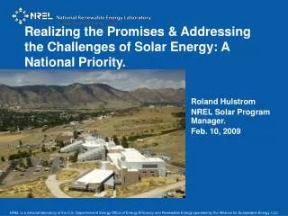 Realizing the Promises &amp; Addressing the Challenges of Solar Energy: A National Priority.