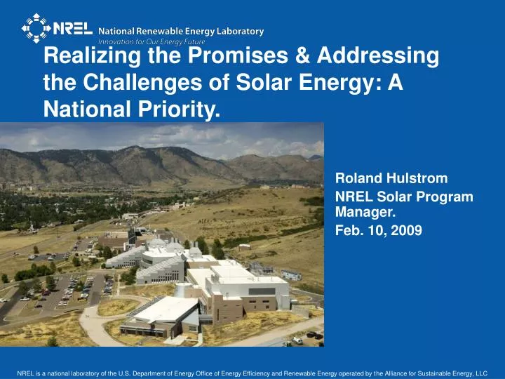 realizing the promises addressing the challenges of solar energy a national priority