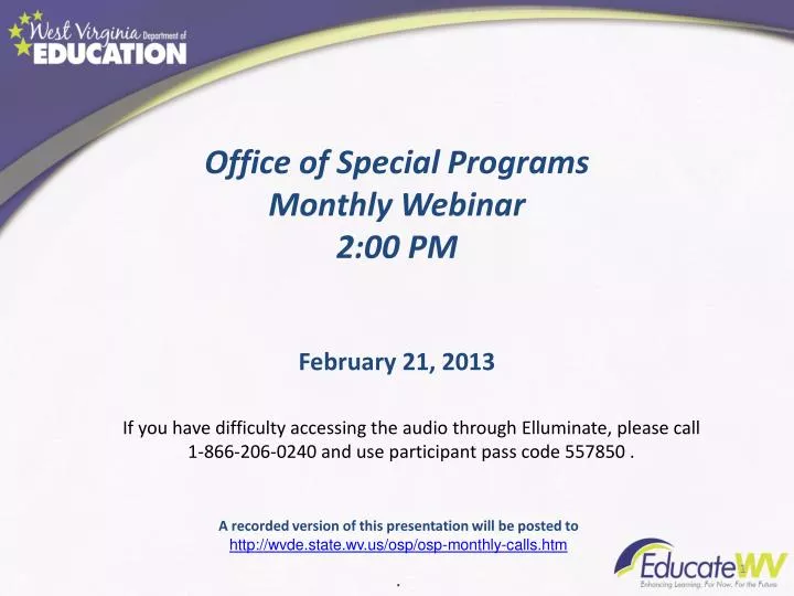 office of special programs monthly webinar 2 00 pm