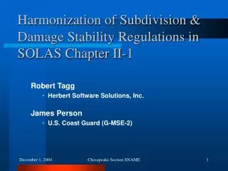 Harmonization of Subdivision &amp; Damage Stability Regulations in SOLAS Chapter II-1