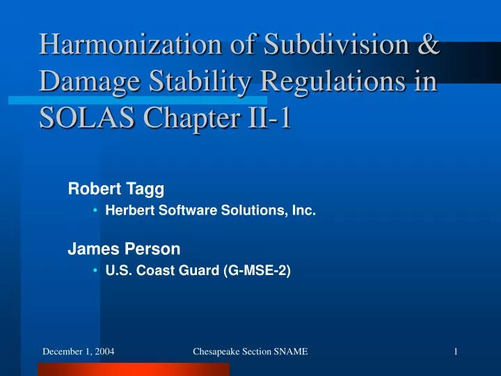 harmonization of subdivision damage stability regulations in solas chapter ii 1