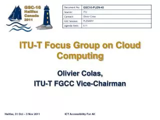 ITU-T Focus Group on Cloud Computing