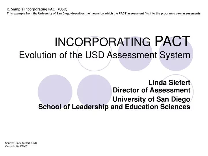 incorporating pact evolution of the usd assessment system