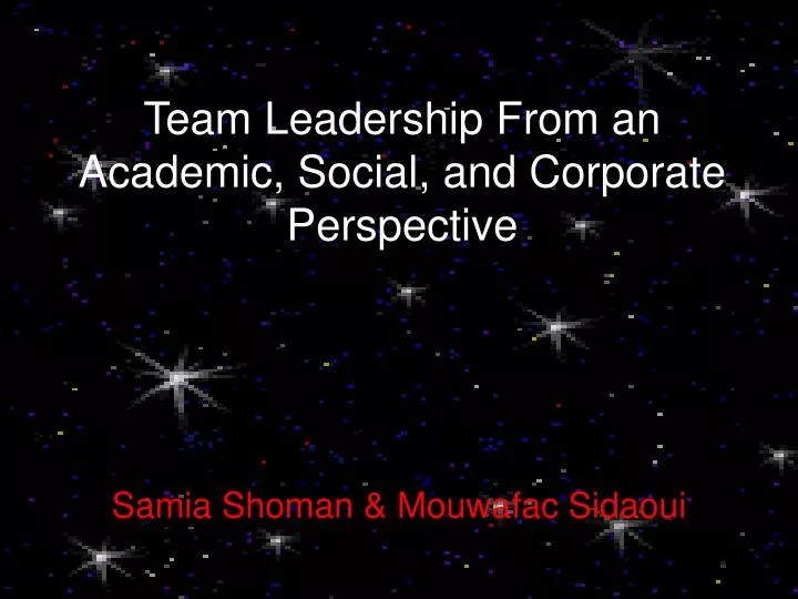 team leadership from an academic social and corporate perspective