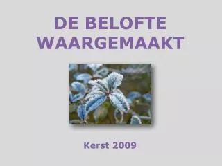 DE BELOFTE WAARGEMAAKT