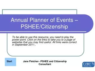 Annual Planner of Events – PSHEE/Citizenship