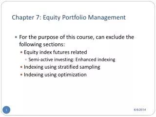 Chapter 7: Equity Portfolio Management