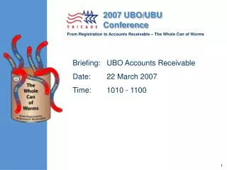 Briefing: 	UBO Accounts Receivable	 Date: 	22 March 2007	 Time: 	1010 - 1100