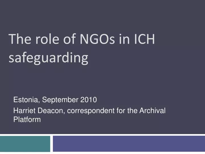 the role of ngos in ich safeguarding
