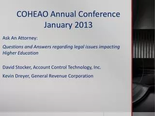 COHEAO Annual Conference January 2013