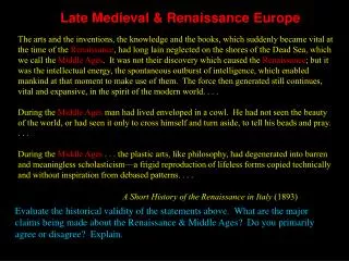 Late Medieval &amp; Renaissance Europe