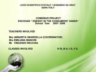LICEO SCIENTIFICO STATALE ”LEONARDO DA VINCI” SORA ITALY