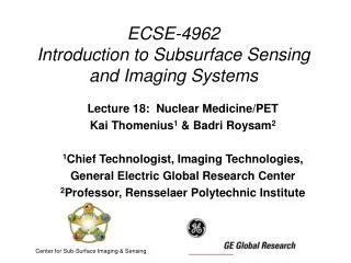 ECSE-4962 Introduction to Subsurface Sensing and Imaging Systems